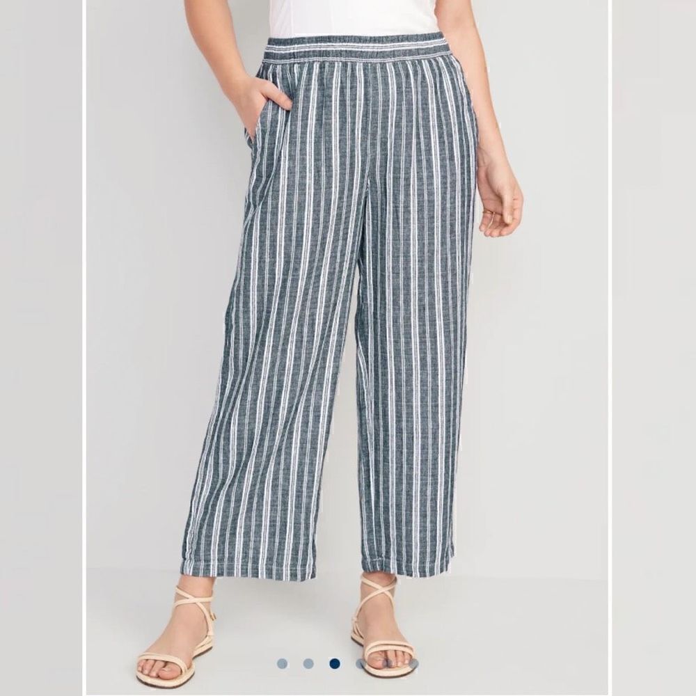 Old Navy Stripe Wide Leg Linen Rayon Cropped Pants